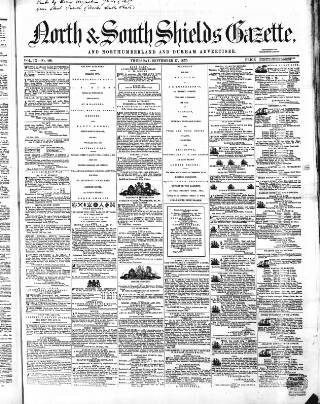 cover page of North & South Shields Gazette and Northumberland and Durham Advertiser published on September 17, 1857