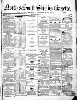 cover page of North & South Shields Gazette and Northumberland and Durham Advertiser published on February 2, 1860