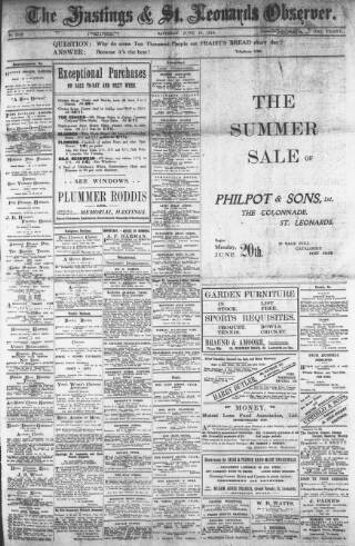 cover page of Hastings and St Leonards Observer published on June 18, 1910