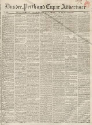 cover page of Dundee, Perth, and Cupar Advertiser published on February 2, 1849
