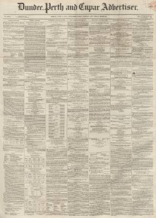 cover page of Dundee, Perth, and Cupar Advertiser published on June 18, 1858