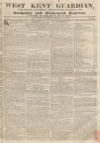 cover page of West Kent Guardian published on February 2, 1839