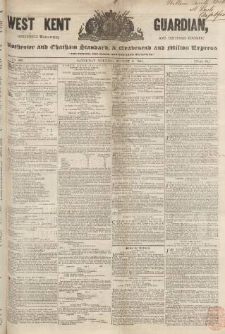 cover page of West Kent Guardian published on August 2, 1845
