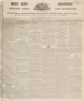 cover page of West Kent Guardian published on April 5, 1851