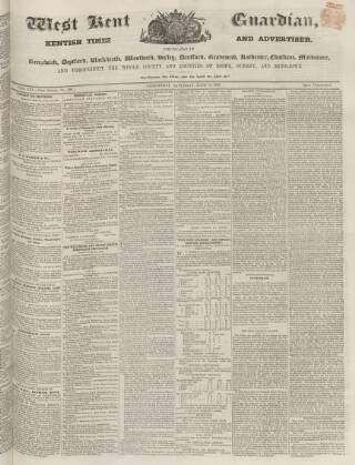 cover page of West Kent Guardian published on June 18, 1853