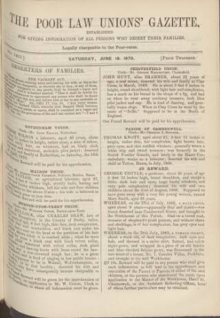 cover page of Poor Law Unions' Gazette published on June 18, 1870