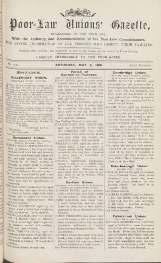 cover page of Poor Law Unions' Gazette published on May 4, 1901