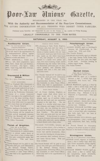 cover page of Poor Law Unions' Gazette published on August 2, 1902