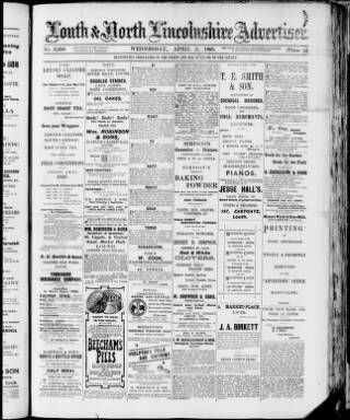 cover page of Louth and North Lincolnshire Advertiser published on April 5, 1905