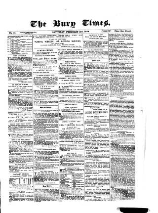 cover page of Bury Times published on February 2, 1856