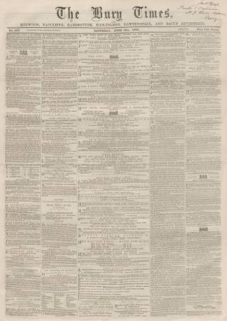 cover page of Bury Times published on June 18, 1859