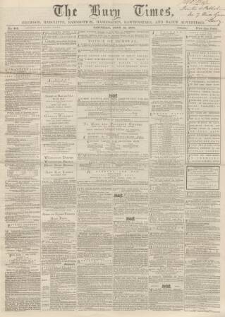 cover page of Bury Times published on June 18, 1864
