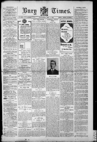 cover page of Bury Times published on May 4, 1910