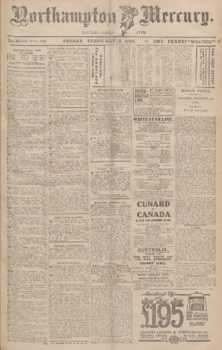 cover page of Northampton Mercury published on February 2, 1923
