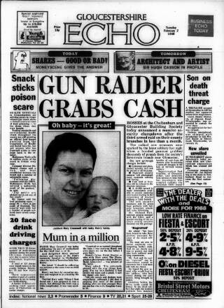 cover page of Gloucestershire Echo published on February 2, 1988