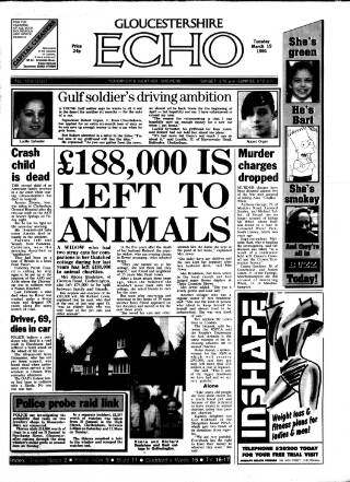 cover page of Gloucestershire Echo published on March 19, 1991