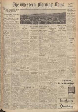 cover page of Western Morning News published on May 2, 1949