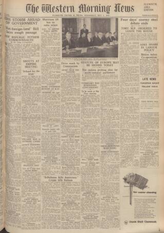 cover page of Western Morning News published on May 4, 1949