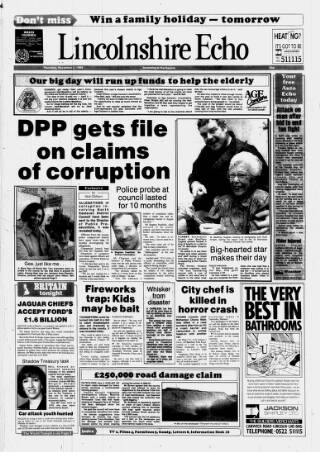 cover page of Lincolnshire Echo published on November 2, 1989