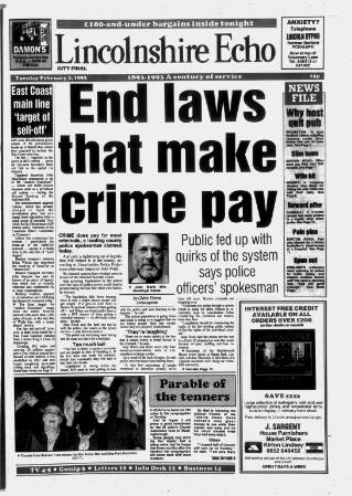 cover page of Lincolnshire Echo published on February 2, 1993