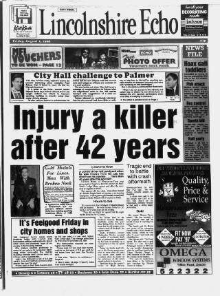 cover page of Lincolnshire Echo published on August 2, 1996