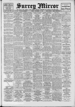 cover page of Surrey Mirror published on December 14, 1951
