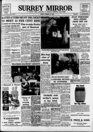 cover page of Surrey Mirror published on March 19, 1965