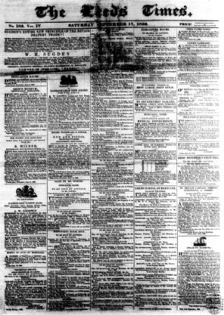 cover page of Leeds Times published on September 17, 1836