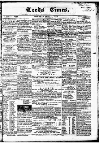 cover page of Leeds Times published on April 4, 1840