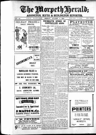 cover page of Morpeth Herald published on August 2, 1935