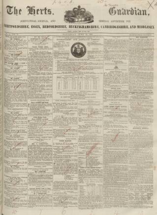 cover page of Herts Guardian published on June 18, 1853