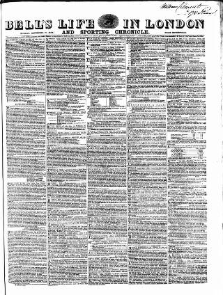cover page of Bell's Life in London and Sporting Chronicle published on September 17, 1854