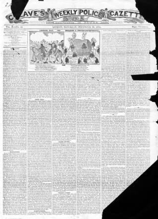 cover page of Cleave's Weekly Police Gazette published on December 26, 1835