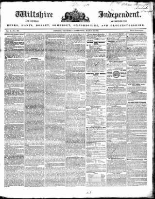cover page of Wiltshire Independent published on March 19, 1846