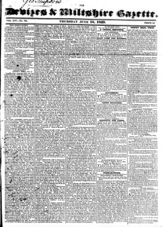 cover page of Devizes and Wiltshire Gazette published on June 18, 1829