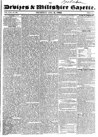 cover page of Devizes and Wiltshire Gazette published on August 2, 1832