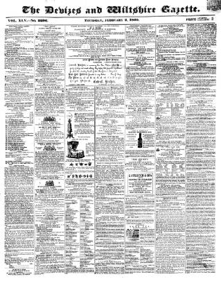 cover page of Devizes and Wiltshire Gazette published on February 2, 1860