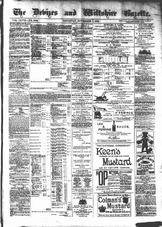 cover page of Devizes and Wiltshire Gazette published on November 2, 1882