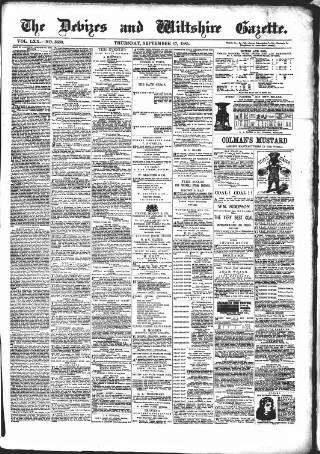 cover page of Devizes and Wiltshire Gazette published on September 17, 1885