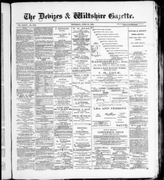 cover page of Devizes and Wiltshire Gazette published on June 18, 1896