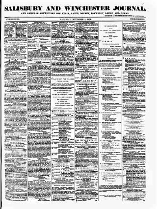 cover page of Salisbury and Winchester Journal published on November 2, 1878
