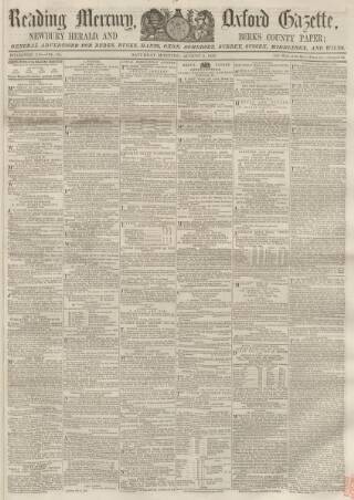 cover page of Reading Mercury published on August 2, 1856