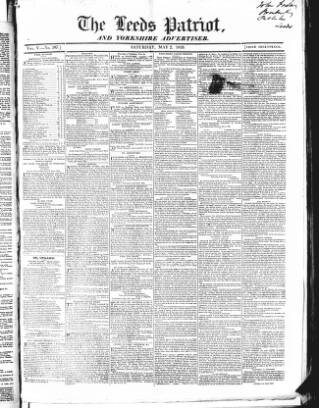 cover page of Leeds Patriot and Yorkshire Advertiser published on May 2, 1829