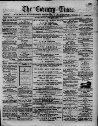 cover page of Coventry Times published on June 18, 1873