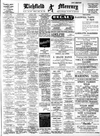 cover page of Lichfield Mercury published on March 19, 1954