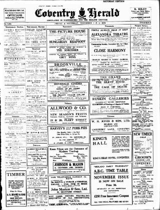 cover page of Coventry Herald published on November 2, 1929
