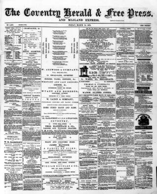 cover page of Coventry Herald published on March 19, 1875