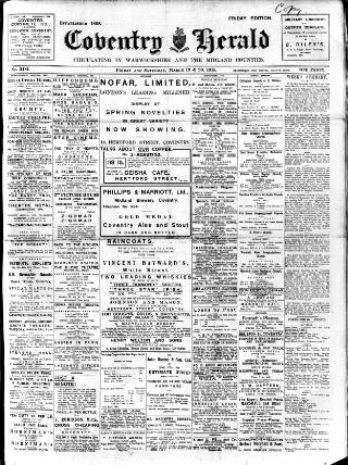cover page of Coventry Herald published on March 19, 1915