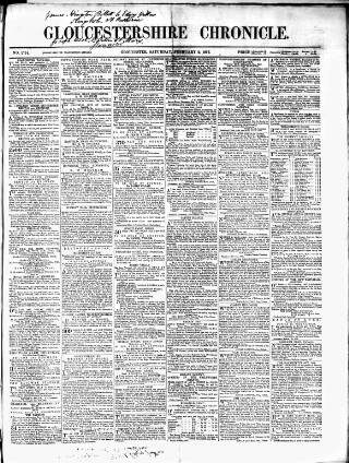 cover page of Gloucestershire Chronicle published on February 2, 1867