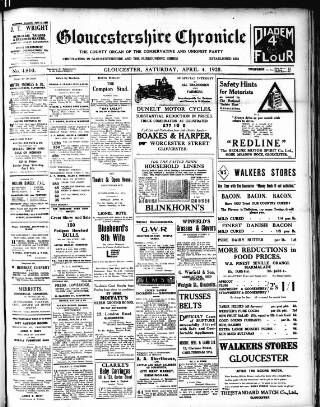 cover page of Gloucestershire Chronicle published on April 4, 1925